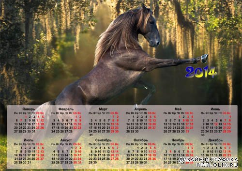 Настенный календарь 2014 года - Игривая лошадь