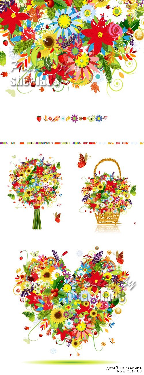 Color Flowers Cards Vector