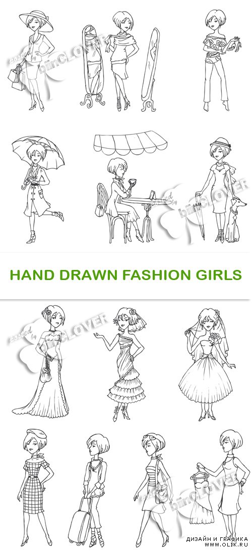 Hand drawn fashion girls 0486