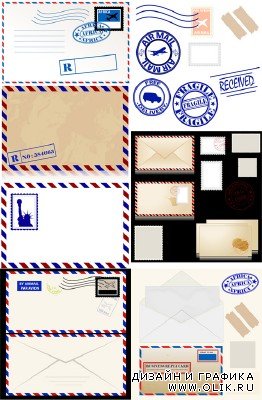 Vintage Envelope Tickets and Stamps Vectors