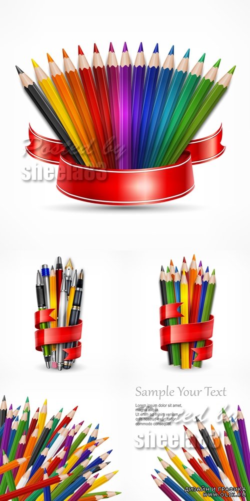 Color Pencils & Pens Vector