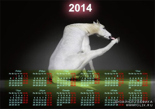Календарь 2014 - Забавная белая лошадь