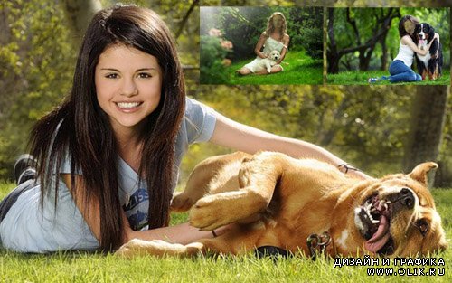 Женский фотошаблон - Девушка и собака (3 шаблона в 1 PSD)