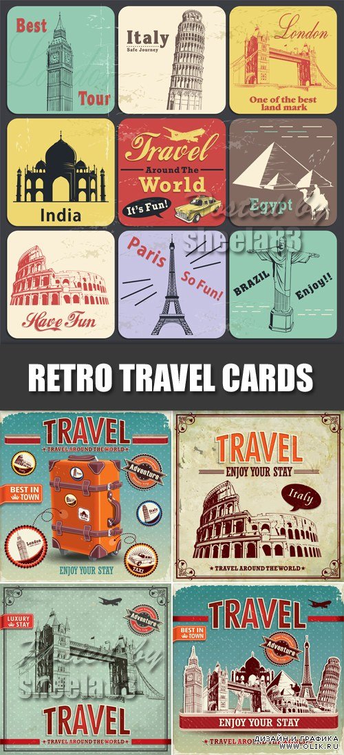 Travel Retro Cards Vector