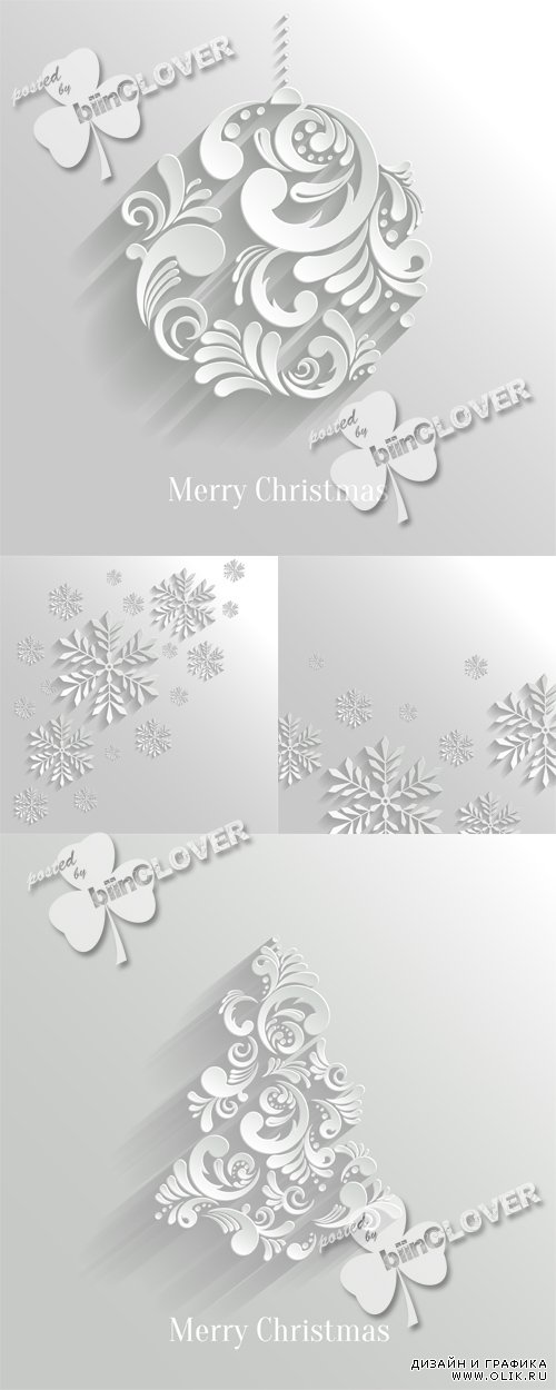 3D Christmas ball, trees and snowflakes 0496