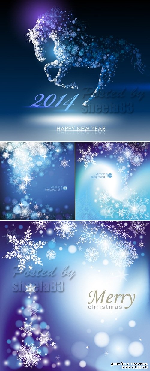 Blue Christmas & New Year Backgrounds Vector