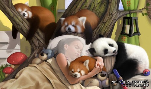 Шаблон для малышей - Крепкий сон среди пушистых животных