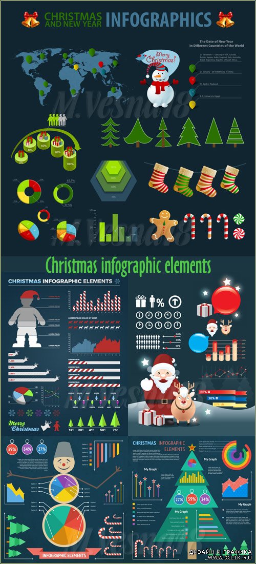 Элементы рождественской инфографики , векторный клипарт / Elements of the Christmas infographics , vector clipart