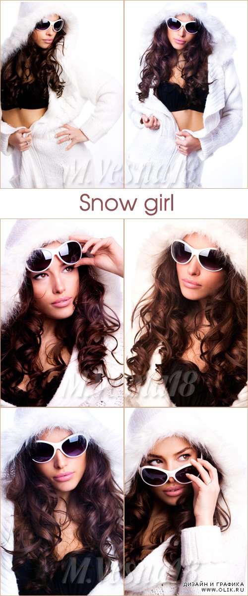 Зимняя девушка в солнцезащитных очках, растровый клипарт /Winter girl in sunglasses, raster clipart