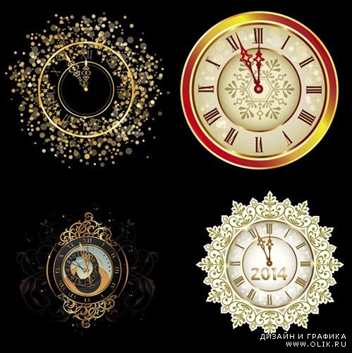 Клипарт - Новогодние узорные часы со стрелками к двенадцати на прозрачном фоне PSD