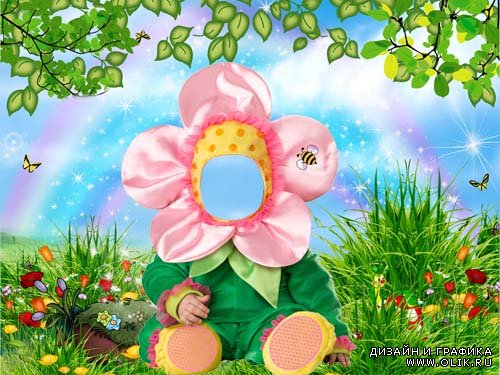  Шаблон для детей - Хорошенький цветочек на сказочной поляне 