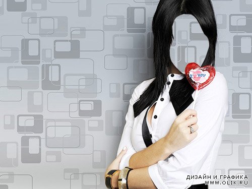 Шаблон для фотомонтажа - Девушка с конфеткой сердечком