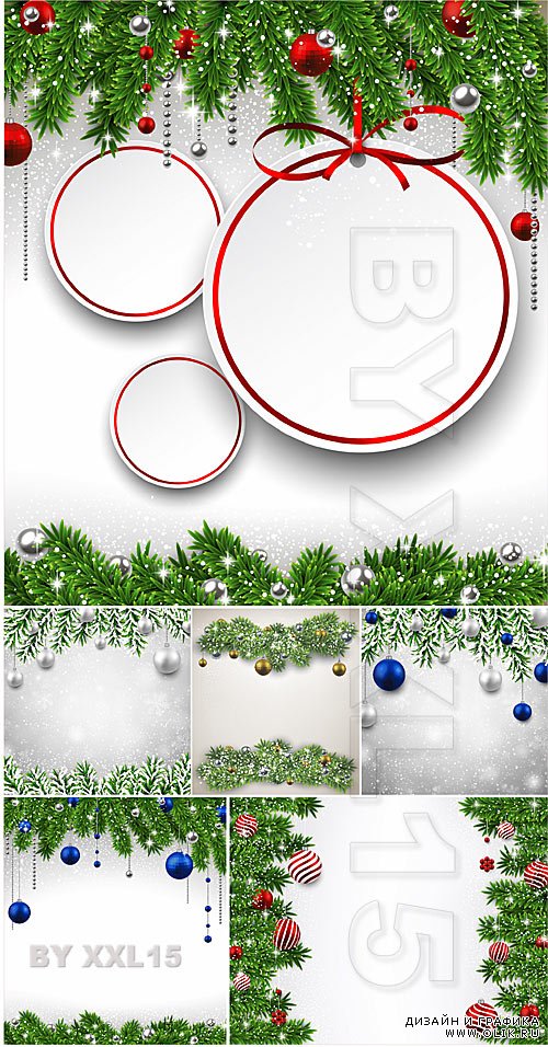 Christmas backgrounds With balls and spruce branches 2