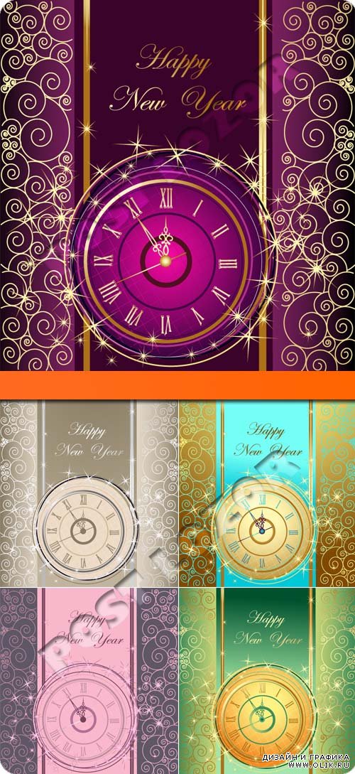 2014 Новогодние фоны с часами 2 | 2014 Happy New Year vector background with a clock 2