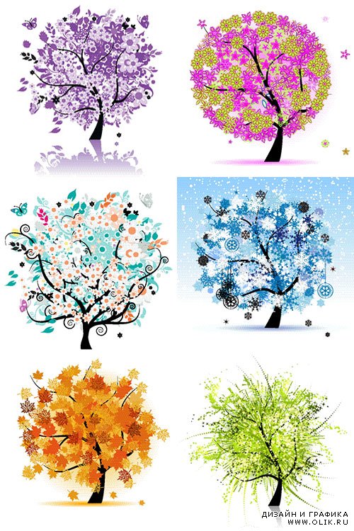 Нарисованные деревья в векторе