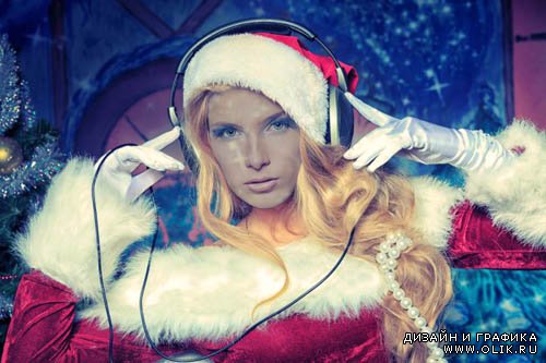 Шаблон для фотошопа - Блондинка в костюме - новогодний DJ