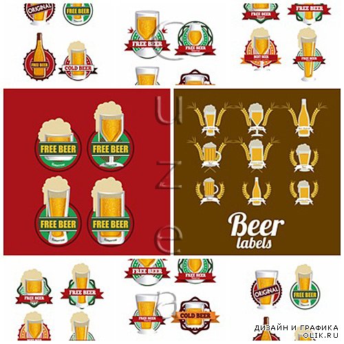 Vector collection on beer glasses with ribbon