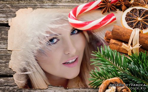 Рамка для фото - Праздничная открытка со сладостями и елкой