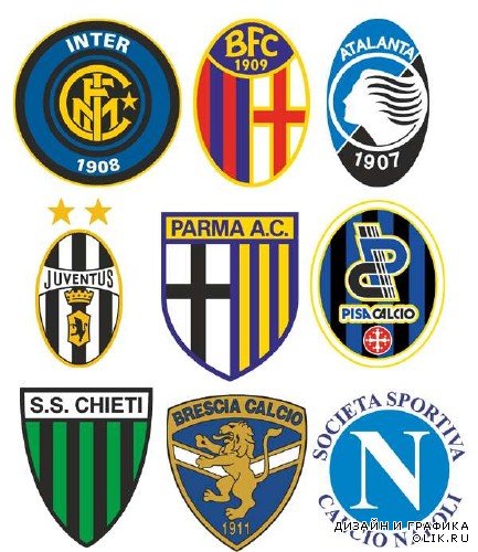 Логотипы и эмблемы футбольных команд Италии (вектор)