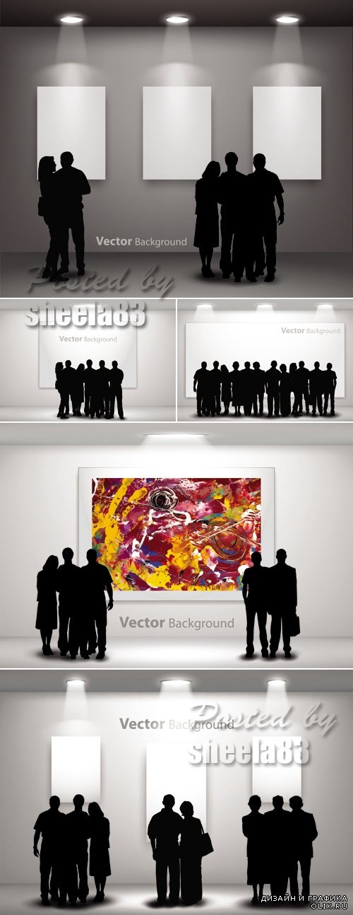 People in Gallery - Silhouettes Vector