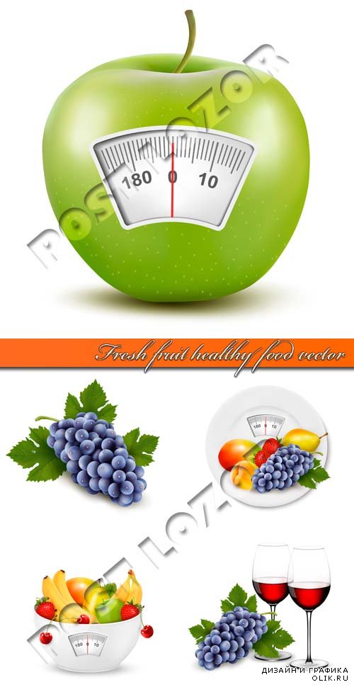 Свежие фрукты здоровая еда | Fresh fruit healthy food vector