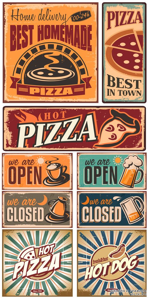 Banners of pizza in retro style - Баннеры пиццерии в стиле ретро