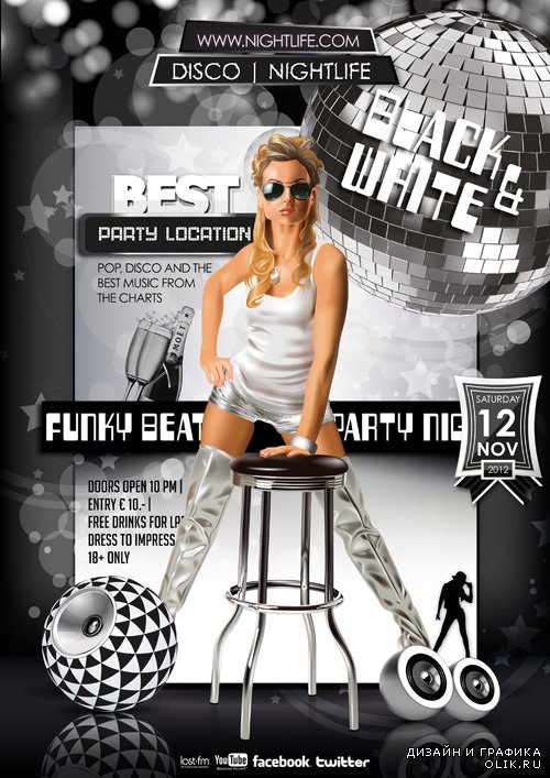 Black and White Disco Nightlife Flyer Template PSD