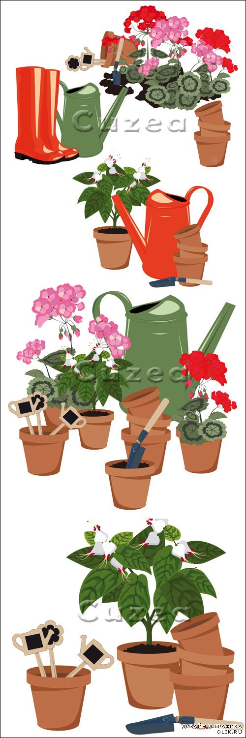 Vector - Flowers in garden rubber boots