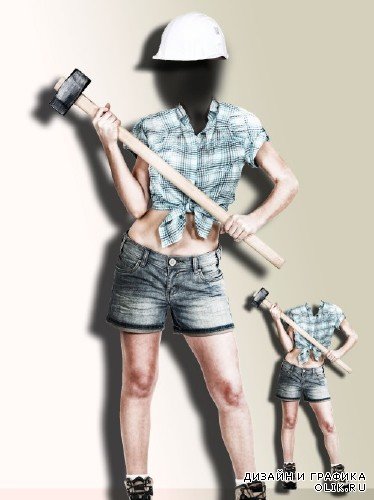 Фотошаблон для фотошопа - Девушка с молотом