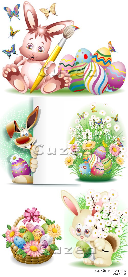Vector - Easter rabbit and flowers