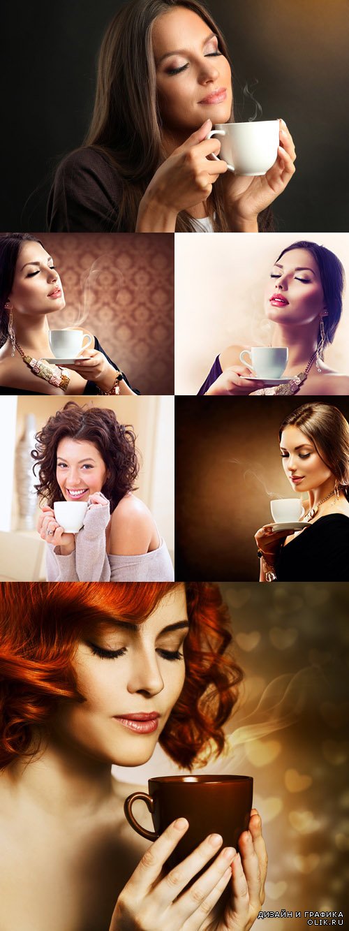 Растровый клипарт - Девушки и кофе