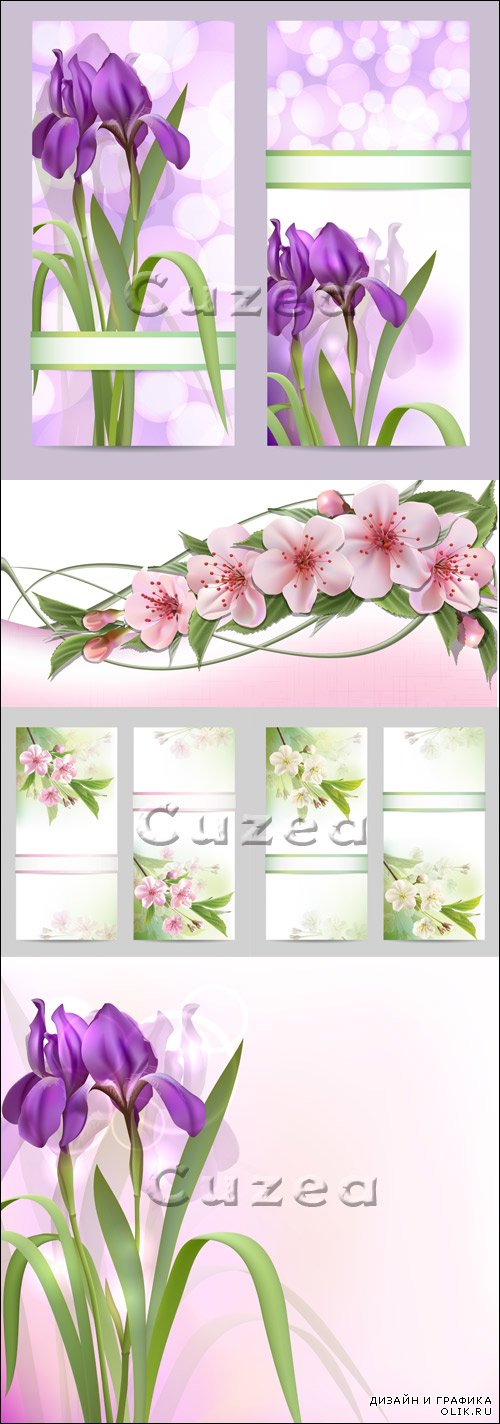 Vector - Set of spring banners with flowers