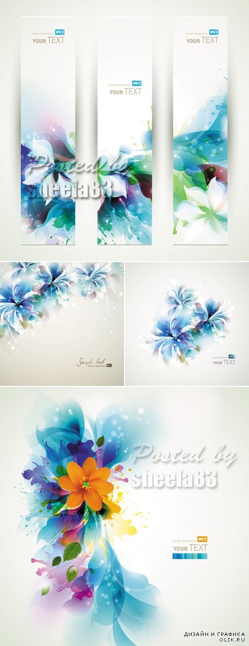 Blue Abstract Flowers Vector