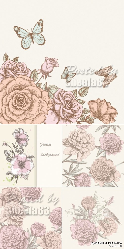 Vintage Flowers Backgrounds Vector 3