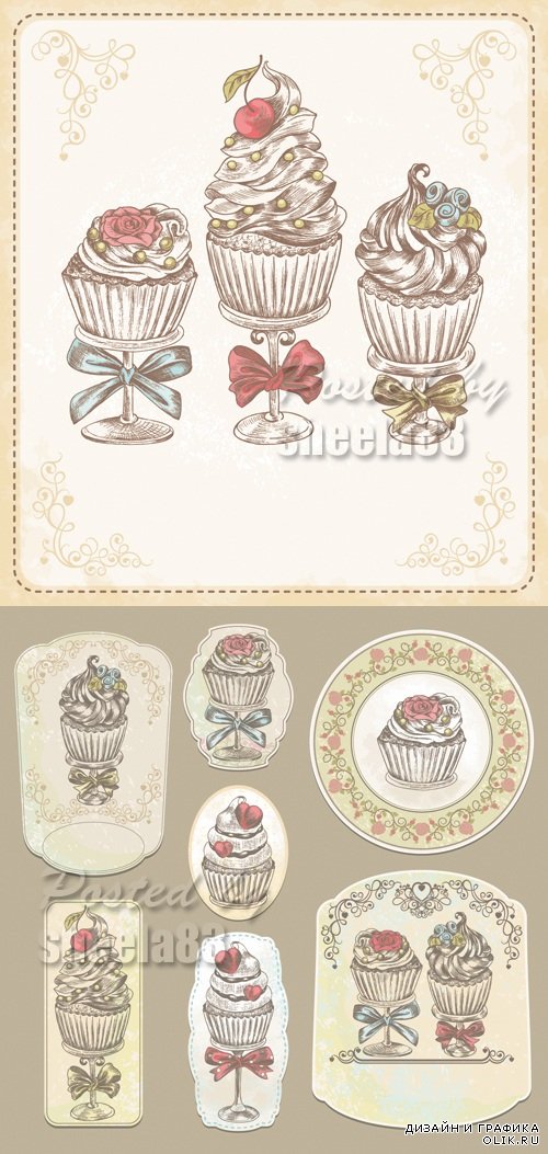 Labels with Cupcakes Vector
