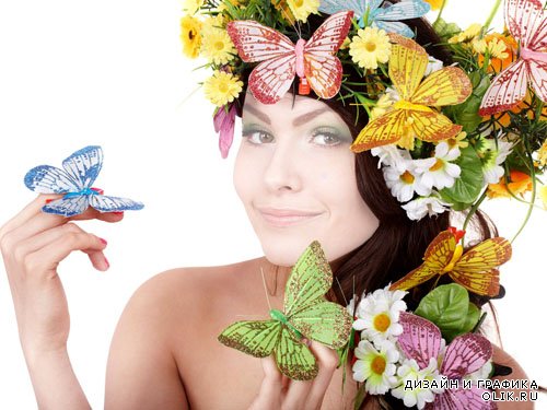 Шаблон для фото - Милашка в красивом веночке с бабочками