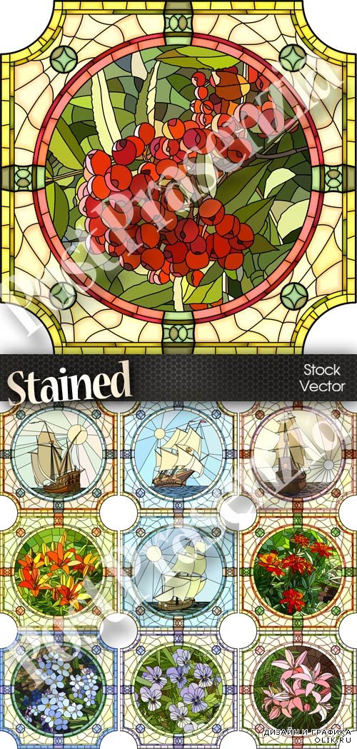 Stained Glass: ships and flowers - Витражи: корабли и цветы