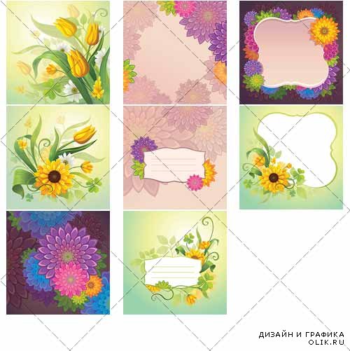 Красивые цветы и листья для пригласительных открыток | Beautiful flowers and leaves for invitation Cards, вектор