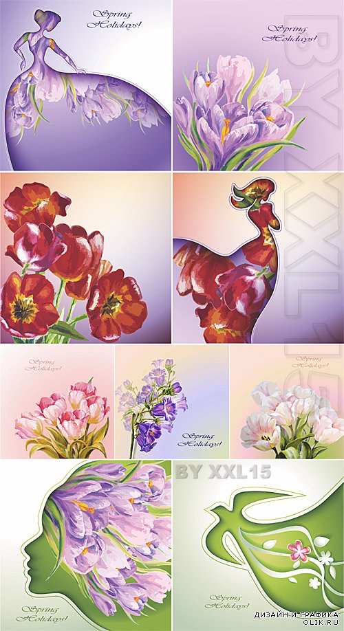 Spring flowers backgrounds and cards