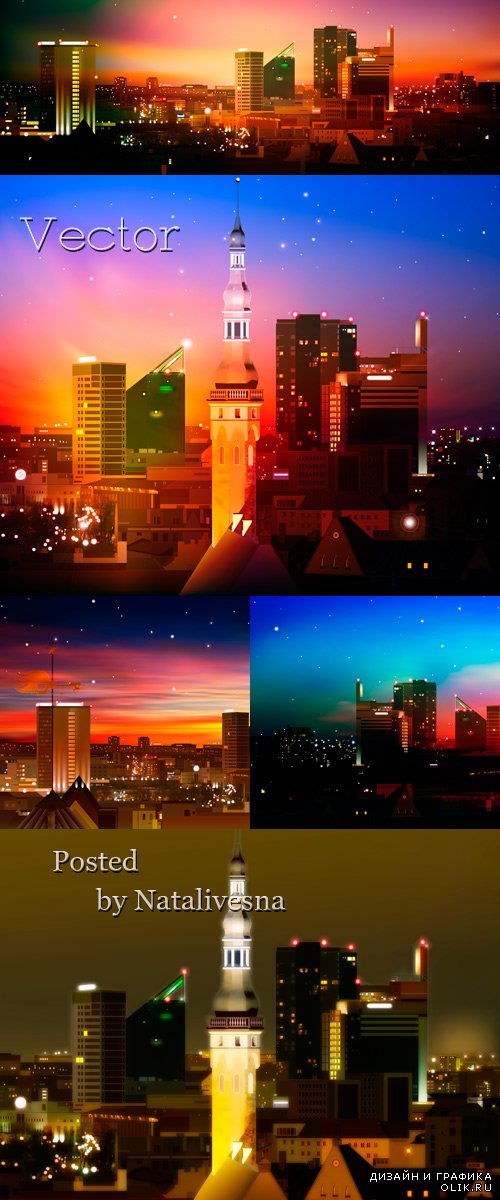 Векторные фоны – Ночной город в свете Луны/ Vector - Night city