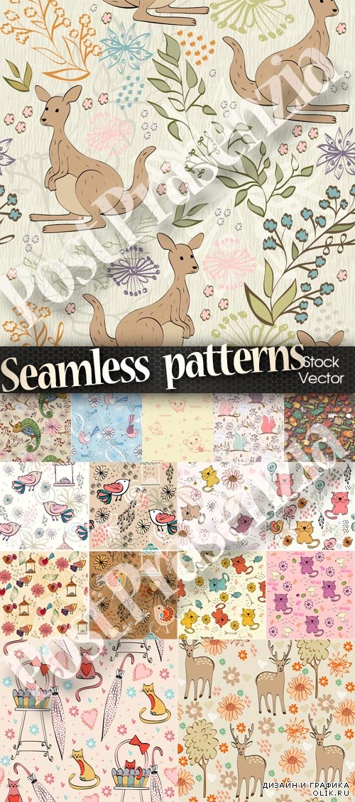 Seamless patterns with funny animals - Бесшовные узоры с забавными животными