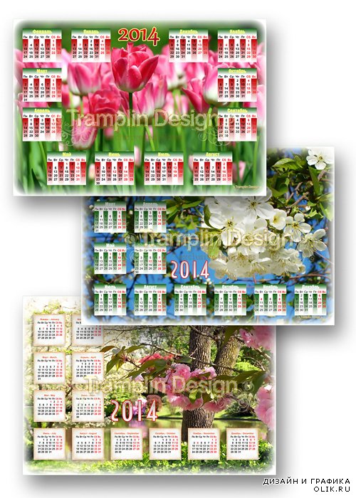 Три весенних календаря с цветами - Распускаются бутоны
