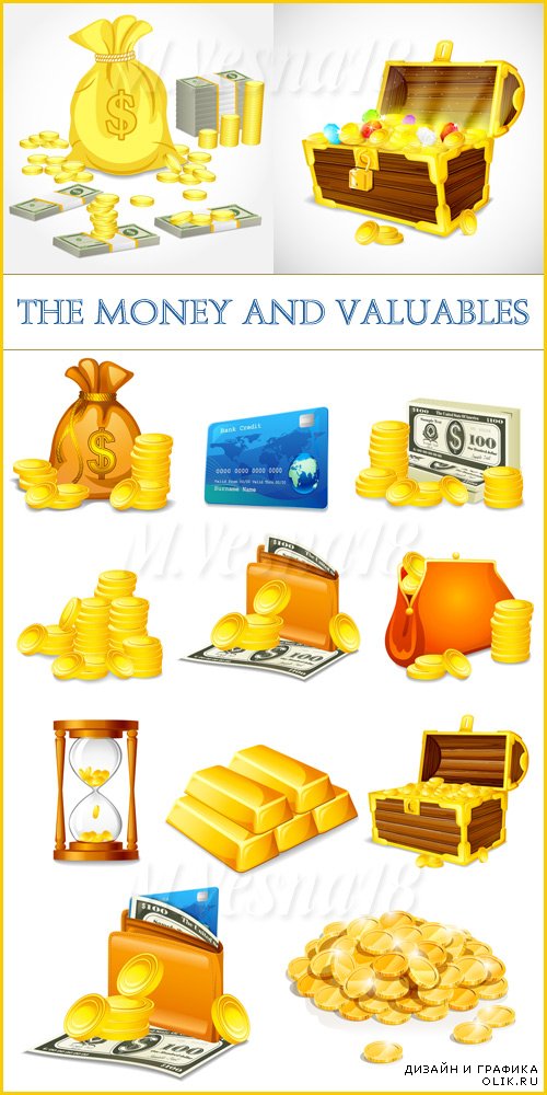Деньги, платёжные средства, векторный клипарт / The money, money vector clipart