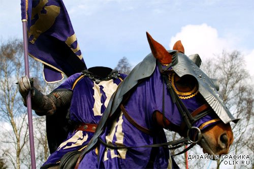 Шаблон psd мужской - Рыцарь с флагом на лошади