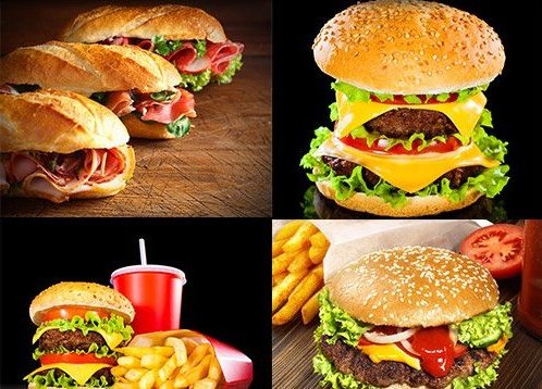 Фастфуд: гамбургеры, кола и картошка фри