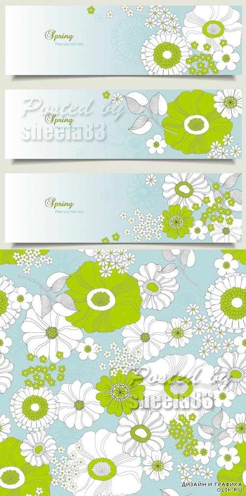Spring Flowers Patterns Vector