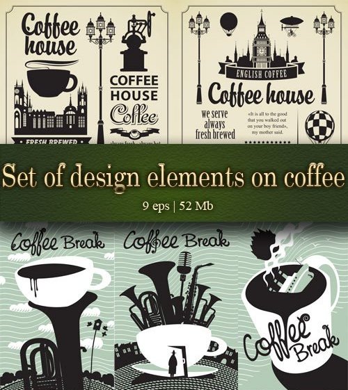 Набор элементов дизайна на тему кофе и чая