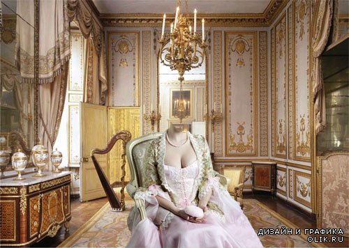 Шаблон psd - Дама на кресле во дворце