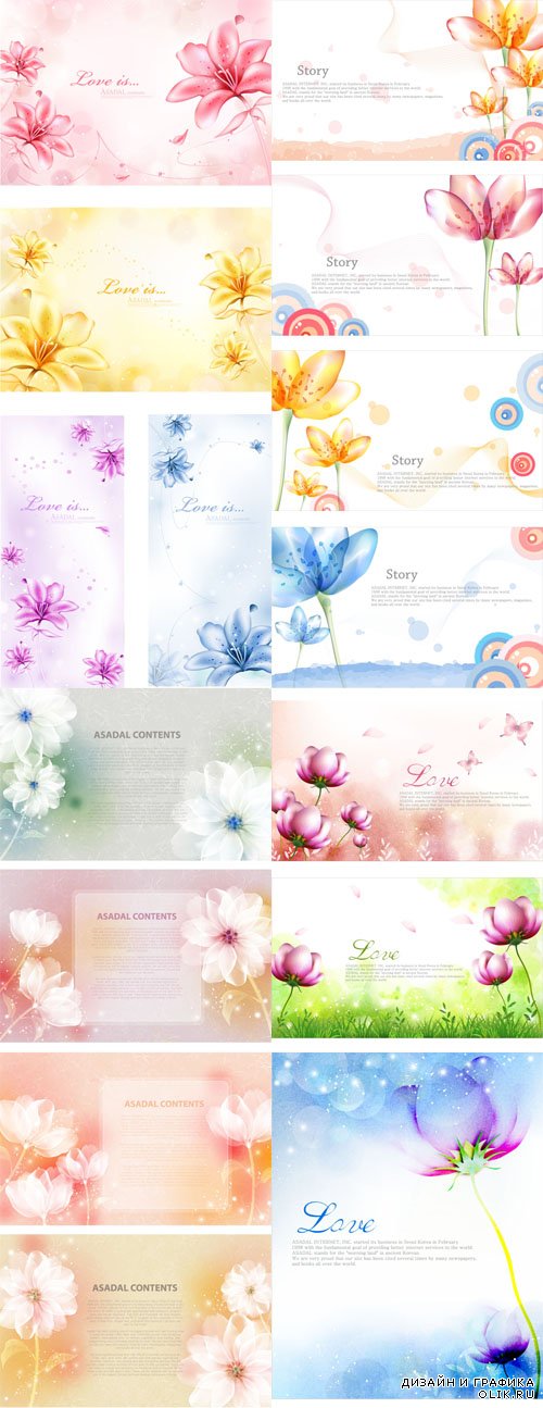 Vector Backgrounds - Fantasy Love Flowers