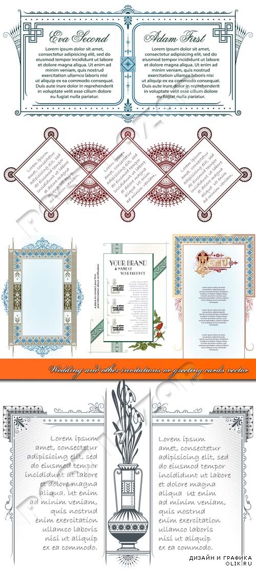 Свадебные пригласительные меню и открытка | Wedding and other invitations or greeting cards vector